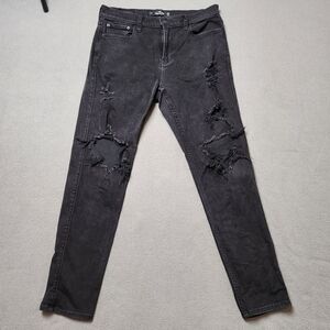 Hollister Distressed Black Tapered Leg Denim Jeans Men Sz 33